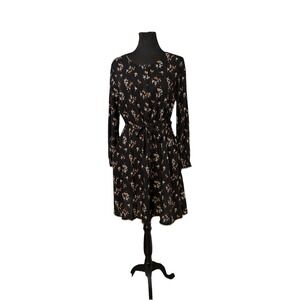 FatFace Women's Top 10 Long Sleeve Round Neck Tunic Black Floral Preppy Goth